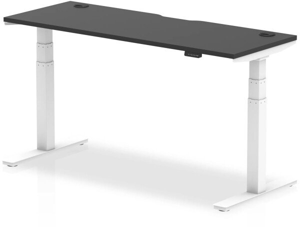 Dynamic Air Rectangular Height Adjustable Black Series Desk with Cable Ports - 1600mm x 600mm - White