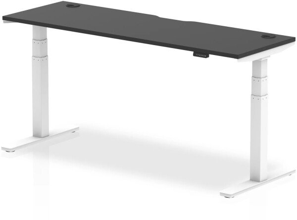 Dynamic Air Rectangular Height Adjustable Black Series Desk with Cable Ports - 1800mm x 600mm - White