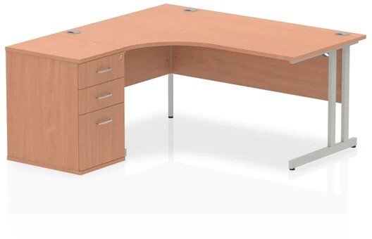 Dynamic Impulse Corner Desk with Cantilever Leg and 800mm Desk High Pedestal - 1400 x 1200mm - Beech