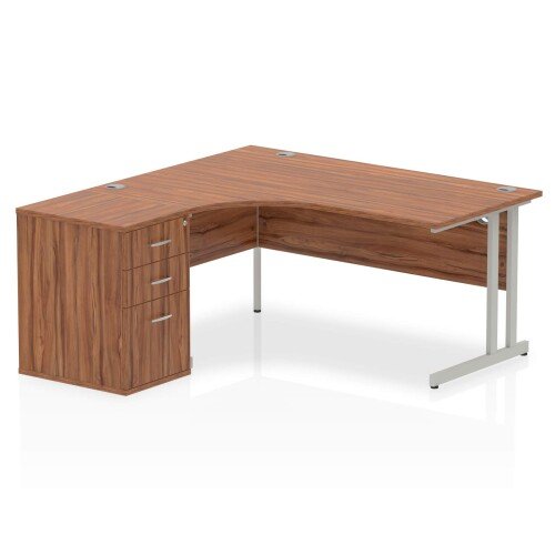 Dynamic Corner Desk with Twin Cantilever Legs (w) 1600mm x (d) 1200mm & Desk High Pedestal