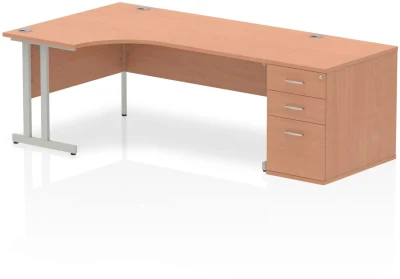 Dynamic Impulse Corner Desk with Cantilever Legs and 800mm Fixed Pedestal - 1800 x 1200mm