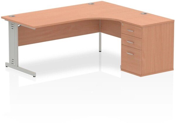 Dynamic Impulse Corner Desk with Cantilever Leg and 600mm Fixed Pedestal - 1800 x 1200mm - Beech