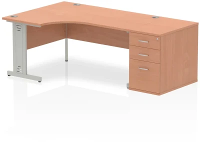 Dynamic Impulse Corner Desk with Cable Managed Leg and 800mm Fixed Pedestal - 1600mm x 1200mm