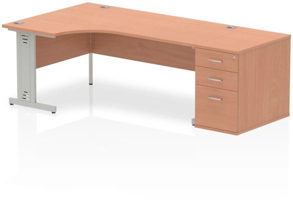 Dynamic Impulse Corner Desk with Cable Managed Leg and 800mm Fixed Pedestal - 1800mm x 1200mm - Beech