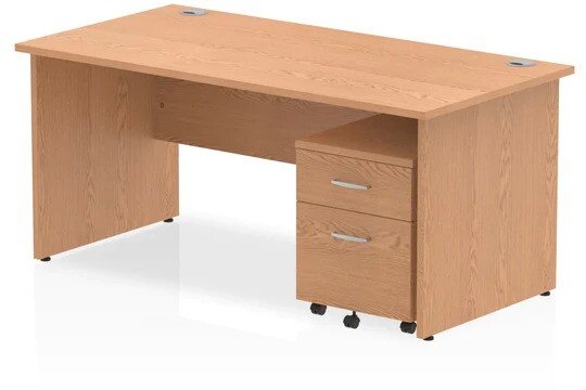Dynamic Impulse Rectangular Desk with Panel End Legs and 2 Drawer Mobile Pedestal - 1600mm x 800mm - Oak