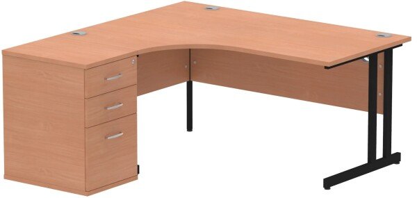 Dynamic Impulse Corner Desk with Cantilever Leg and 600mm Fixed Pedestal - 1600 x 1200mm - Beech