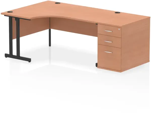 Dynamic Impulse Corner Desk with Cantilever Legs and 800mm Desk High Pedestal - 1600 x 1200mm - Beech