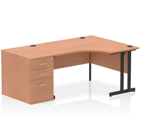 Dynamic Impulse Corner Desk with Cantilever Leg and 800mm Desk High Pedestal - 1400 x 1200mm - Beech