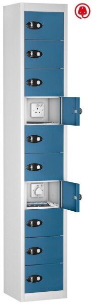 Probe TabBox 10 Compartment Locker with Standard Plug - 1780 x 305 x 370mm - Blue (Similar to RAL 5019)