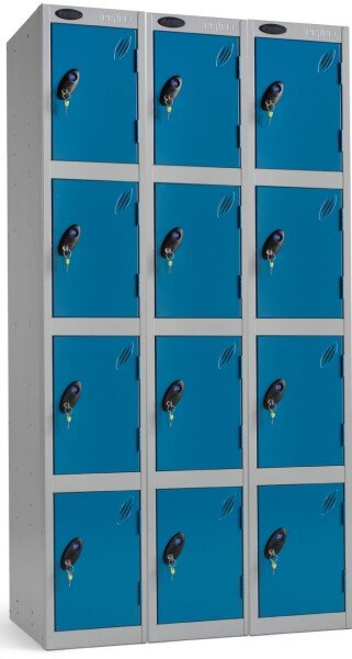 Probe 4 Door Nest of 3 Steel Lockers - 1780 x 915 x 305mm - Blue (Similar to RAL 5019)