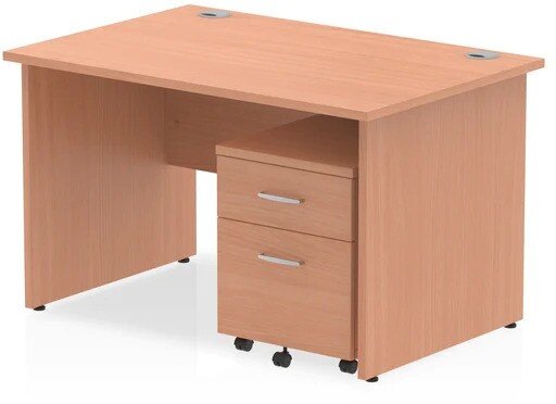 Dynamic Impulse Rectangular Desk with Panel End Legs and 2 Drawer Mobile Pedestal - 1200mm x 800mm - Beech