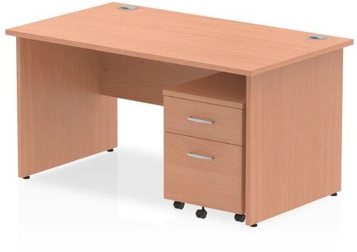 Dynamic Impulse Rectangular Desk with Panel End Legs and 2 Drawer Mobile Pedestal - 1400mm x 800mm - Beech