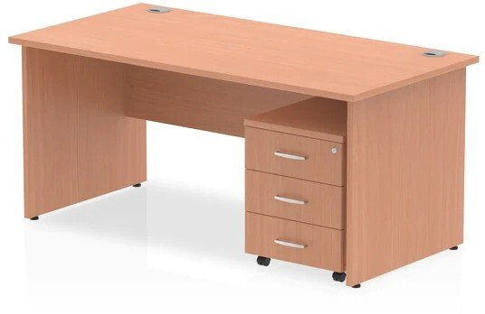 Dynamic Impulse Rectangular Desk with Panel End Legs and 3 Drawer Mobile Pedestal - 1400mm x 800mm - Beech