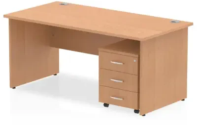 Dynamic Impulse Rectangular Desk with Panel End Legs and 3 Drawer Mobile Pedestal