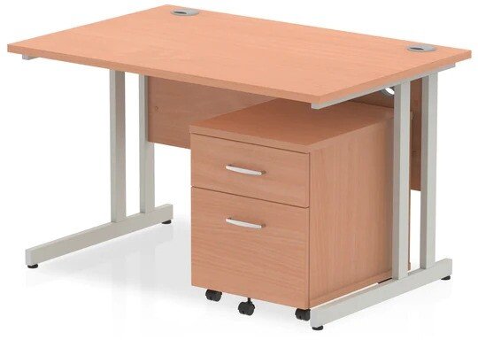 Dynamic Impulse Rectangular Desk with Cantilever Legs and 2 Drawer Mobile Pedestal - 1200mm x 800mm - Beech