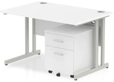 Dynamic Impulse Rectangular Desk with Cantilever Legs and 2 Drawer Mobile Pedestal