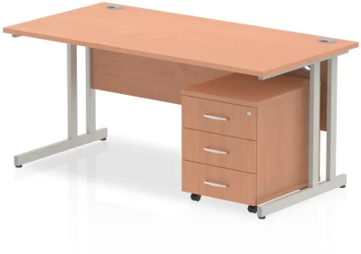 Dynamic Impulse Rectangular Desk with Cantilever Legs and 3 Drawer Mobile Pedestal - 1600mm x 800mm