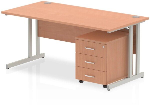 Dynamic Impulse Rectangular Desk with Cantilever Legs and 3 Drawer Mobile Pedestal - 1600mm x 800mm - Oak