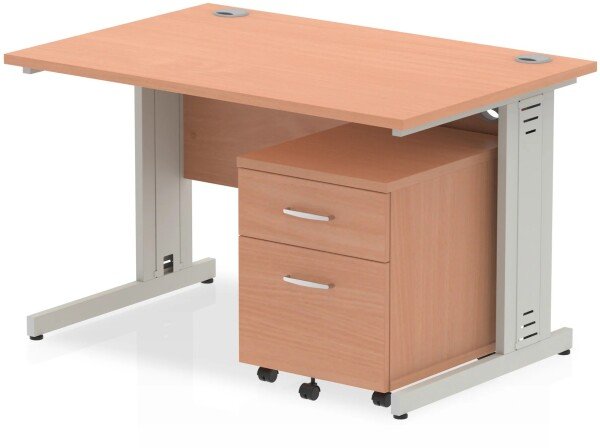 Dynamic Impulse Rectangular Desk with Cable Managed Legs and 2 Drawer Mobile Pedestal - 1200mm x 800mm - Beech