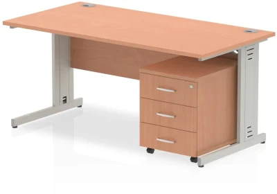 Dynamic Impulse Rectangular Desk with Cable Managed Legs and 3 Drawer Mobile Pedestal - 1200mm x 800mm