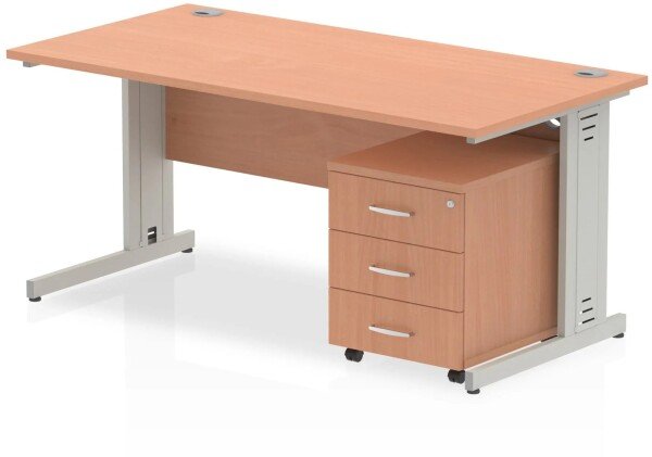 Dynamic Impulse Rectangular Desk with Cable Managed Legs and 3 Drawer Mobile Pedestal - 1200mm x 800mm - Beech