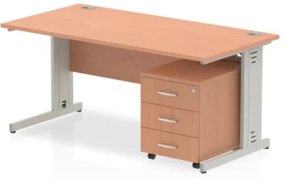 Dynamic Impulse Rectangular Desk with Cable Managed Legs and 3 Drawer Mobile Pedestal