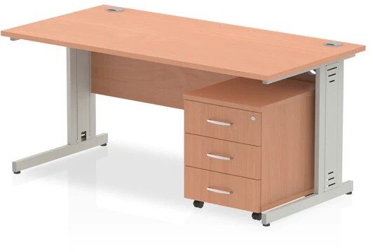 Dynamic Impulse Rectangular Desk with Cable Managed Legs and 3 Drawer Mobile Pedestal - 1400mm x 800mm - Beech