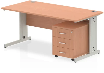 Dynamic Impulse Rectangular Desk with Cable Managed Legs and 3 Drawer Mobile Pedestal - 1600 x 800mm