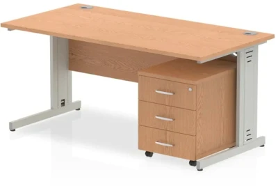 Dynamic Impulse Rectangular Desk with Cable Managed Legs and 3 Drawer Mobile Pedestal