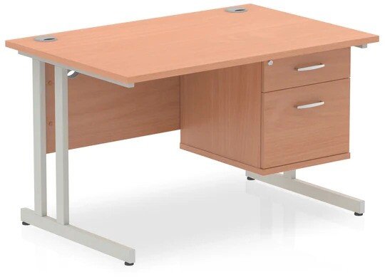 Dynamic Impulse Rectangular Desk with Cantilever Legs and 2 Drawer Top Pedestal - 1200mm x 800mm - Beech