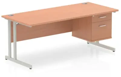 Dynamic Impulse Rectangular Desk with Cantilever Legs and 2 Drawer Top Pedestal - 1800mm x 800mm