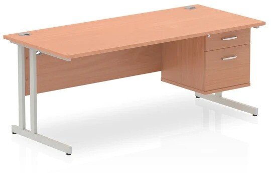 Dynamic Impulse Rectangular Desk with Cantilever Legs and 2 Drawer Top Pedestal - 1800mm x 800mm - Beech