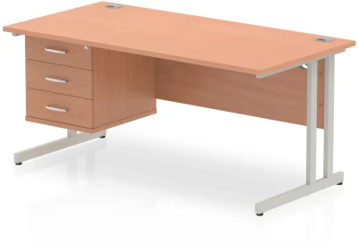 Dynamic Impulse Rectangular Desk with Cantilever Legs and 3 Drawer Fixed Pedestal - 1600 x 800mm