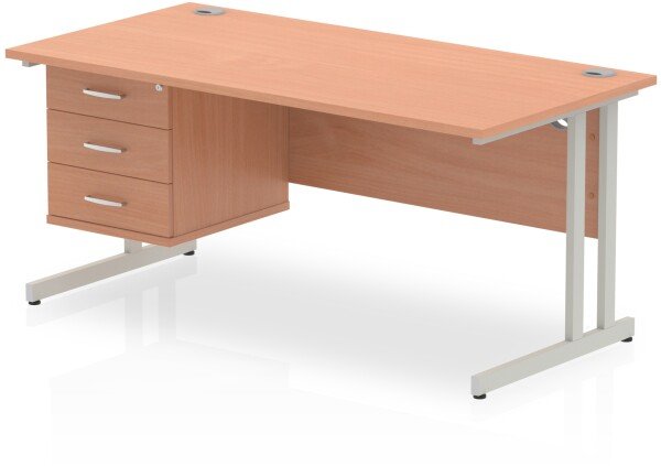 Dynamic Impulse Rectangular Desk with Cantilever Legs and 3 Drawer Fixed Pedestal - 1600 x 800mm - Beech