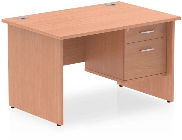 Dynamic Impulse Rectangular Desk with Panel End Legs and 2 Drawer Fixed Pedestal - 1200mm x 800mm - Beech