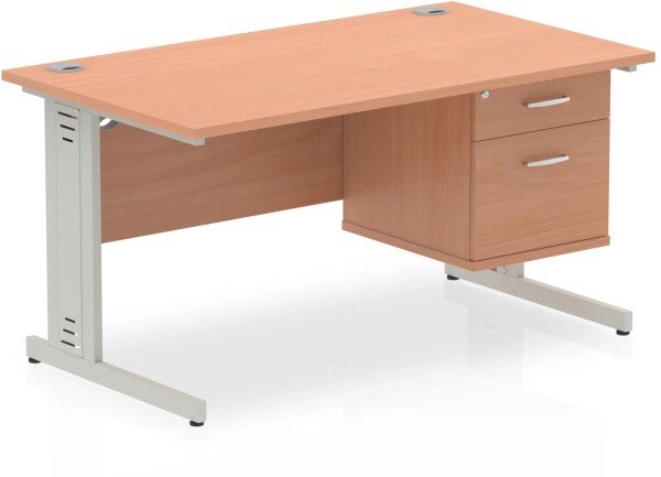 Dynamic Impulse Rectangular Desk with Cable Managed Legs and 2 Drawer Top Pedestal - 1400mm x 800mm - Beech