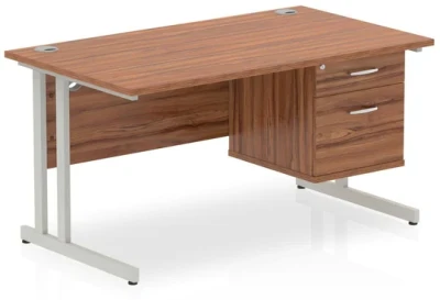 Dynamic Impulse Rectangular Desk with Cantilever Legs and 2 Drawer Top Pedestal
