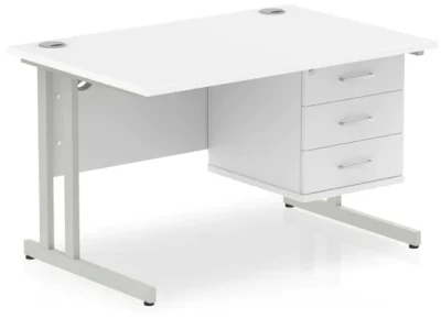Dynamic Impulse Rectangular Desk with Cantilever Legs and 3 Drawer Top Pedestal