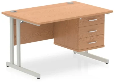 Dynamic Impulse Rectangular Desk with Cantilever Legs and 3 Drawer Top Pedestal