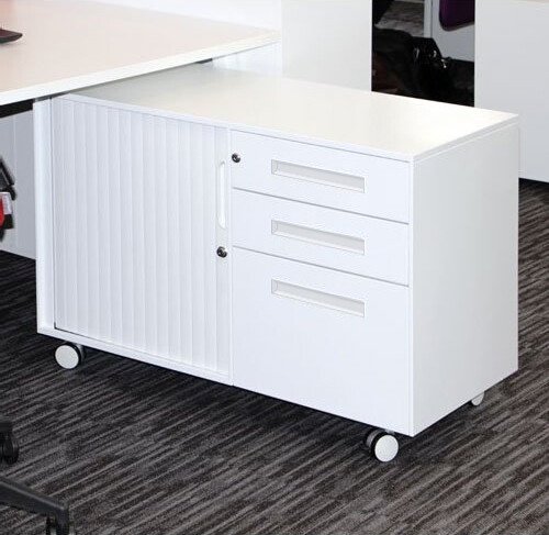 Formetiq Spectrum Caddy Unit 2 Personal Drawers 1 File Drawer Shelf Tambour Cupboard (Right Hand) - White