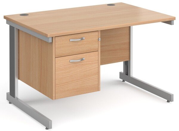 Gentoo Rectangular Desk with Cable Managed Legs and 2 Drawer Fixed Pedestal - 1200mm x 800mm - Beech