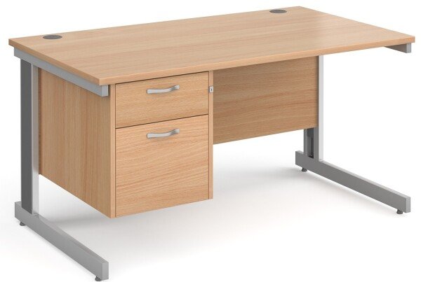 Gentoo Rectangular Desk with Cable Managed Legs and 2 Drawer Fixed Pedestal - 1400mm x 800mm - Beech