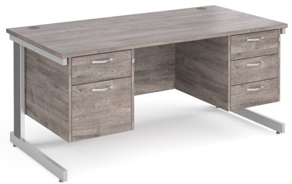 Gentoo Rectangular Desk with Cable Managed Legs, 2 and 3 Drawer Fixed Pedestals - 1600mm x 800mm - Grey Oak