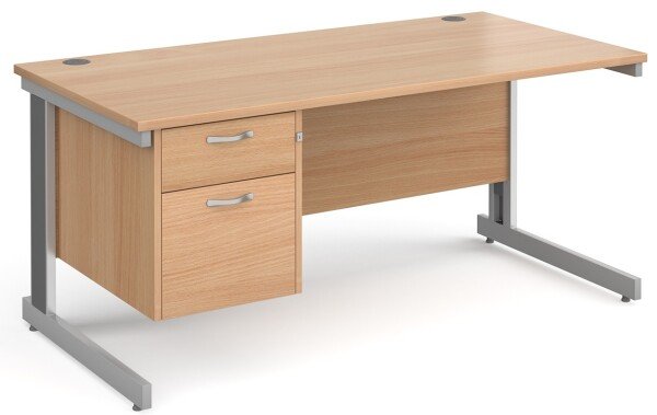 Gentoo Rectangular Desk with Cable Managed Legs and 2 Drawer Fixed Pedestal - 1600mm x 800mm - Beech