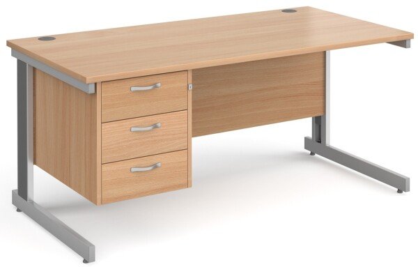 Gentoo Rectangular Desk with Cable Managed Legs and 3 Drawer Fixed Pedestal - 1600mm x 800mm - Beech
