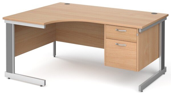 Gentoo Corner Desk with 2 Drawer Pedestal and Cable Managed Leg 1600 x 1200mm - Beech
