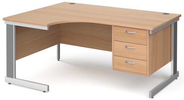 Gentoo Corner Desk with 3 Drawer Pedestal and Cable Managed Leg 1600 x 1200mm - Beech