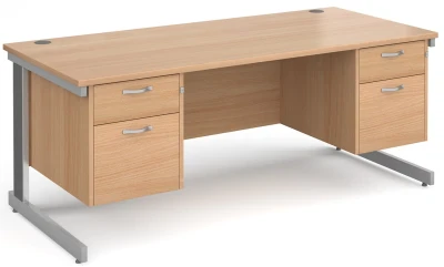 Gentoo Rectangular Desk with Cable Managed Legs, 2 and 2 Drawer Fixed Pedestals - 1800mm x 800mm