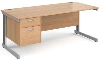 Gentoo Rectangular Desk with Cable Managed Legs and 2 Drawer Fixed Pedestal - 1800mm x 800mm