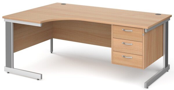 Gentoo Corner Desk with 3 Drawer Pedestal and Cable Managed Leg 1800 x 1200mm - Beech